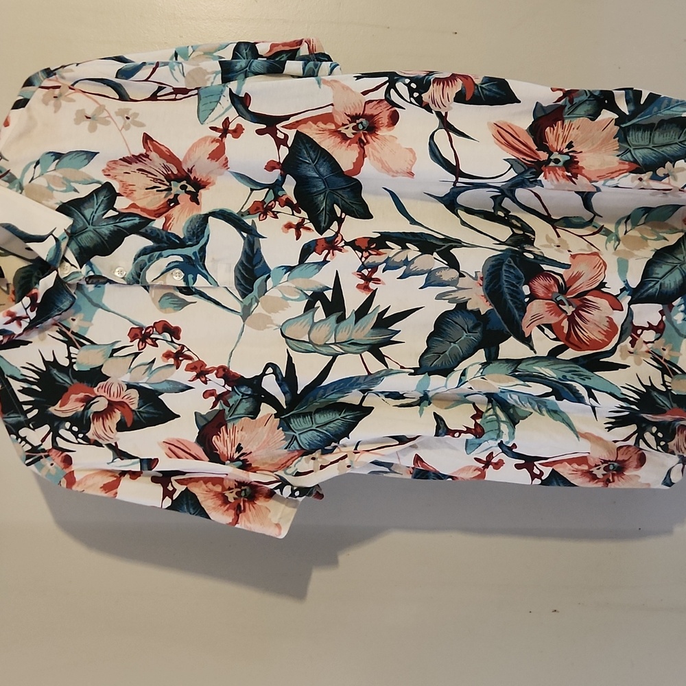Mens XL Express Floral Print Polo Shirt - Multicolor